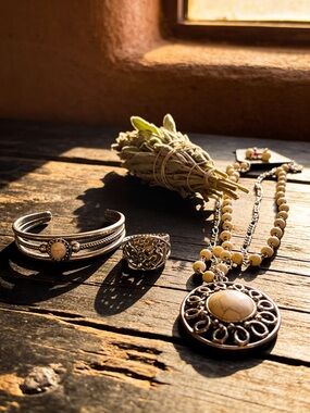 paparazzi Silver-Tone Necklace, Cuff & Ring Set with Cream Beads